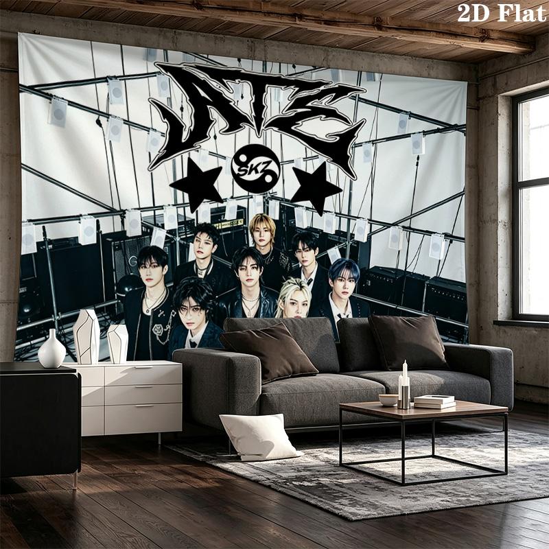 SKZ Kpop Wall Tapestry Aesthetic Wall Hanging Printed Fabric Blanket Decorative Tapestries for Bedroom Living Room Home Decor
