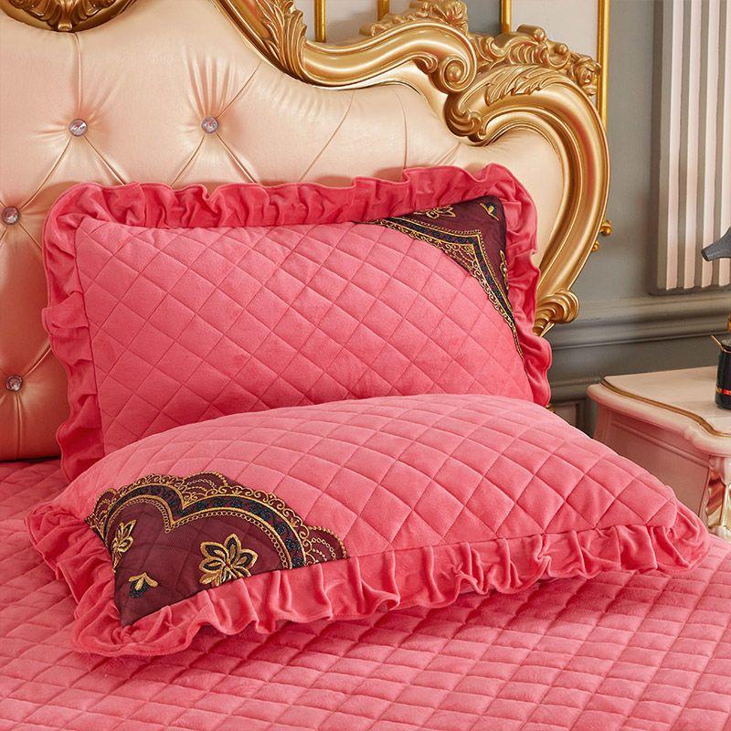 

2 шт., кружевная бархатная наволочка, чехол для кровати, прямоугольный декор, мягкая стеганая подушка, роскошная европейская зимняя теплая подушка 2PC 48*74CM