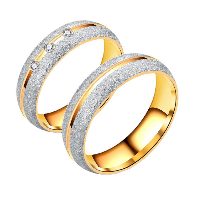 Stylish Frosted Titanium Steel Couples' Rings with Inlaid Diamonds – Versatile and Trendy Design for Men and Women