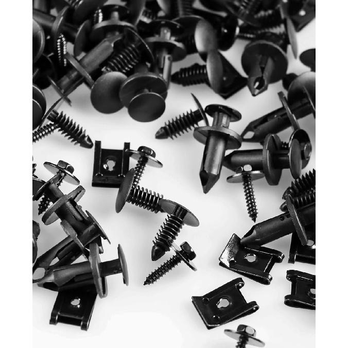 Xislet 120Pcs M4.2 Universal Fender Liner Engine Splash Shield Hex Head Screw & U Nut Kit Nylon Bumper Fastener Retainer Plastic Clips Compatible