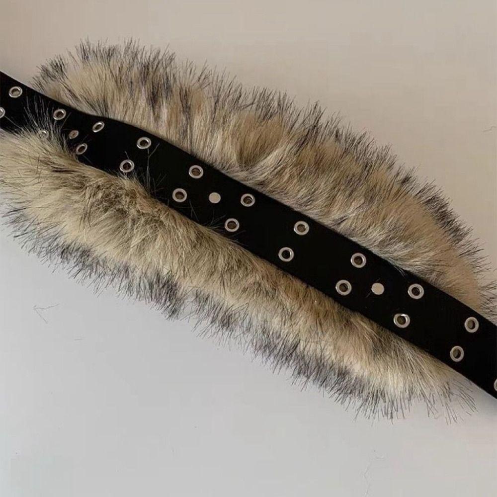 PU Leather Leather Fur Belt Rivet Y2K Waistband Fashion Furry Waistband Dress Decoration