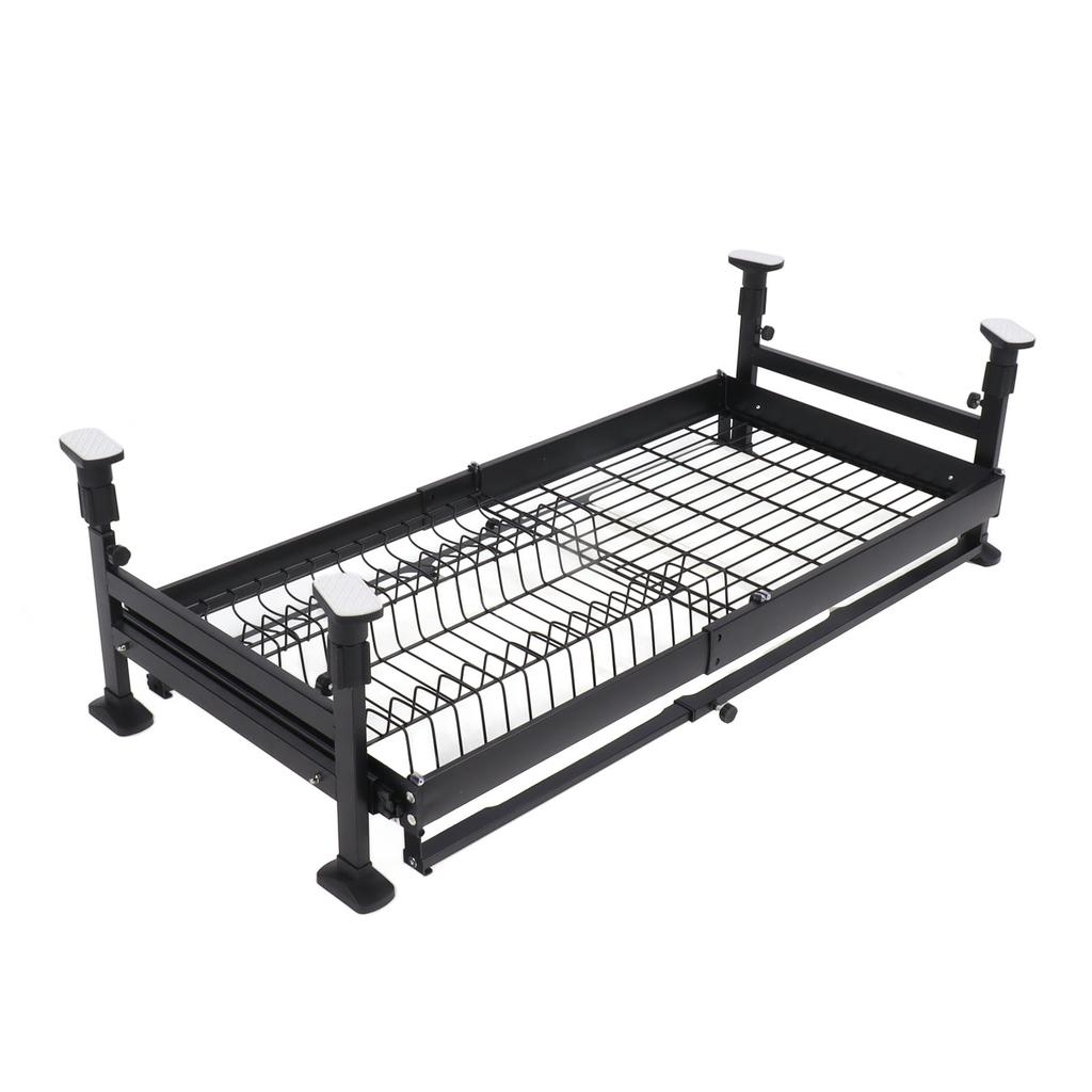 2 Tier Large Dish Rack Pull Out Double Layer Dish Drying Rack with Drain Tray for Kitchen Black