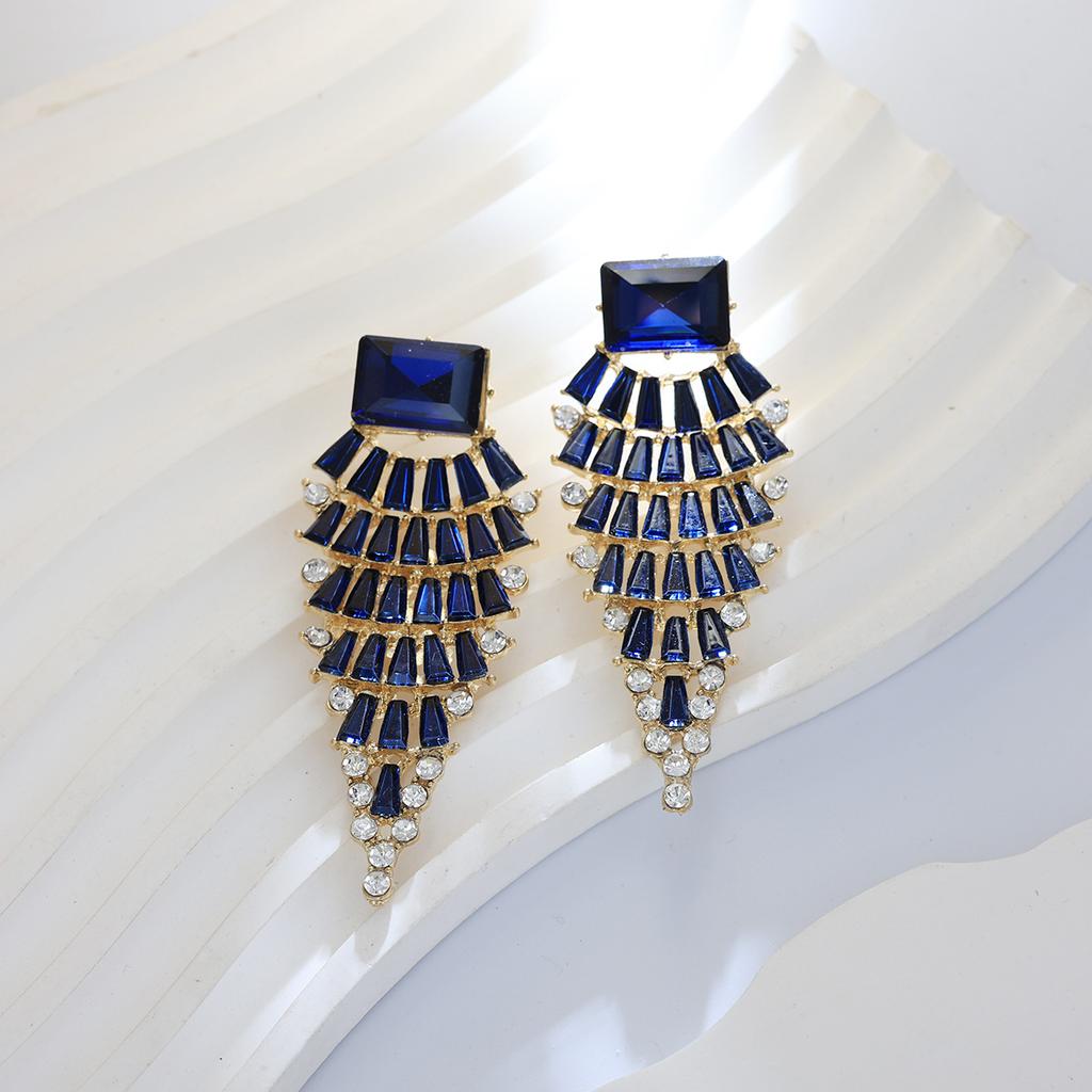 Colorful Diamond-encrusted Long Drop Earrings - Trendy Statement-making and Luxuriously Chic