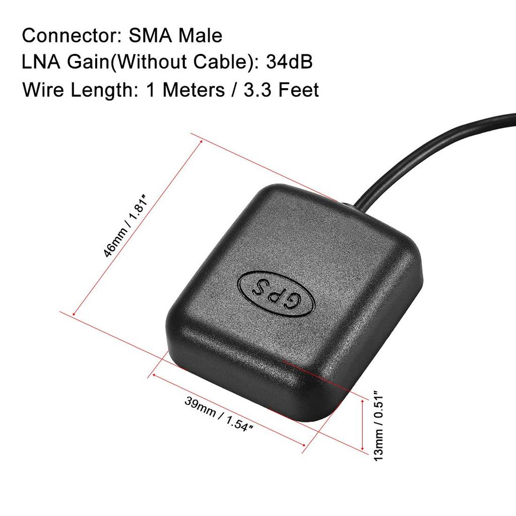 uxcell GPS Antenna Connector Cable SMA Male Plug Sound 34dB Magnetic Mount Length 1M Wire Size M