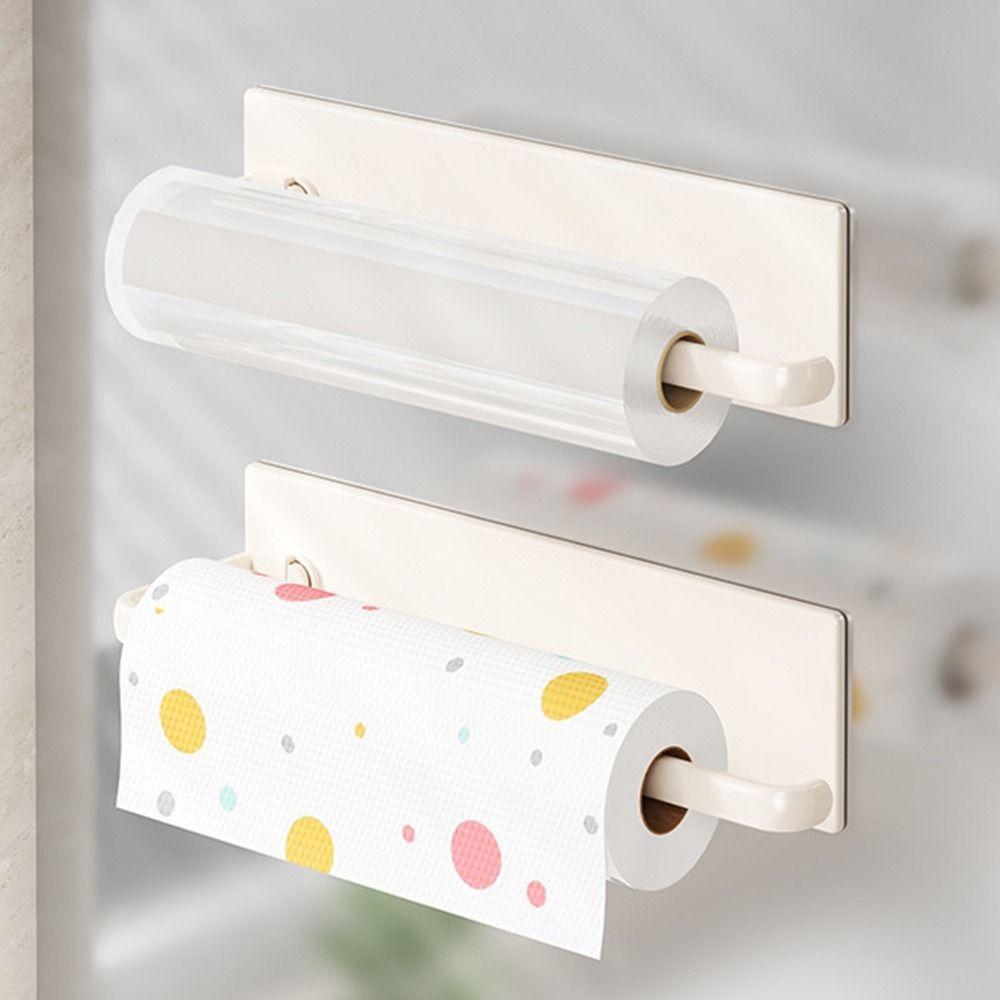 Wall Mounted Roll Paper Storage Rack Space Saving Towel Bar Rack Cling Film Storage Rack  Bathroom