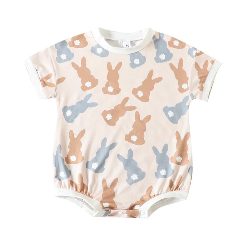 

Комбинезоны для маленьких девочек, боди с короткими рукавами, летняя цельная хлопковая одежда с пасхальным милым мультяшным принтом для новорожденных девочек, От 0 до 24 месяцев 70