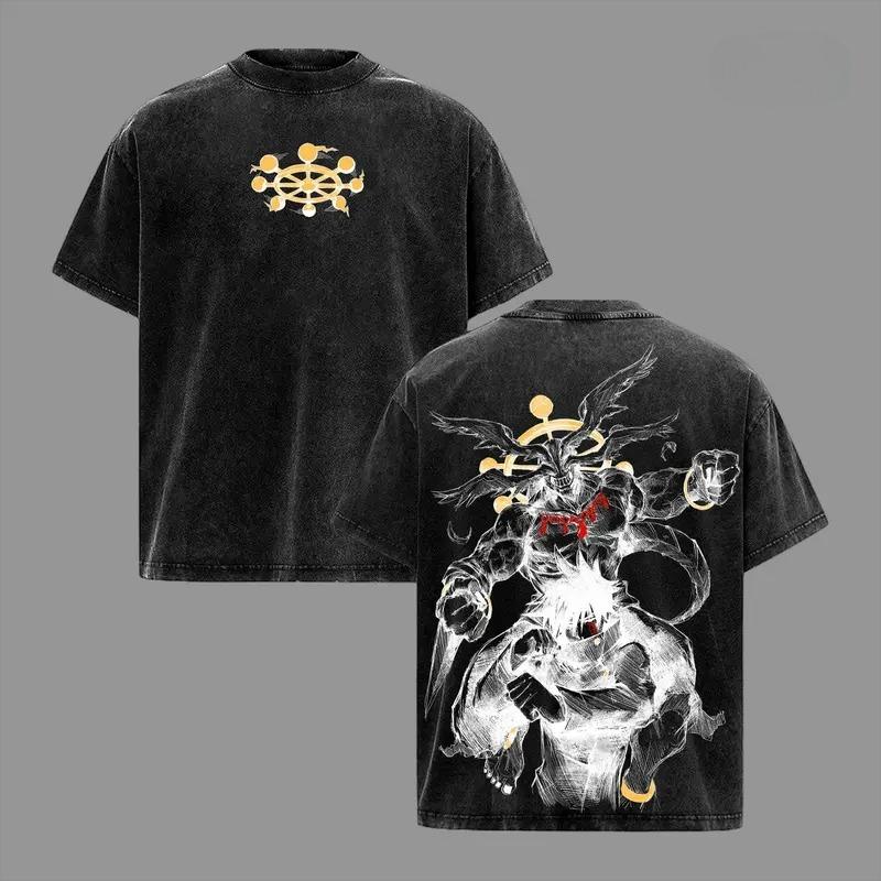 Manga Jujutsu Kaisen Fushiguro Megumi Mahoraga Print Tee Men Women Clothing Washed Cotton T-shirt Casual T Shirt Harajuku Tshirt