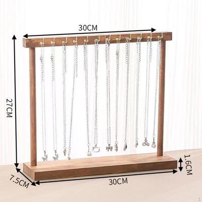 Hanging Necklace Organizer with Wooden Base And Hooks for Dresser