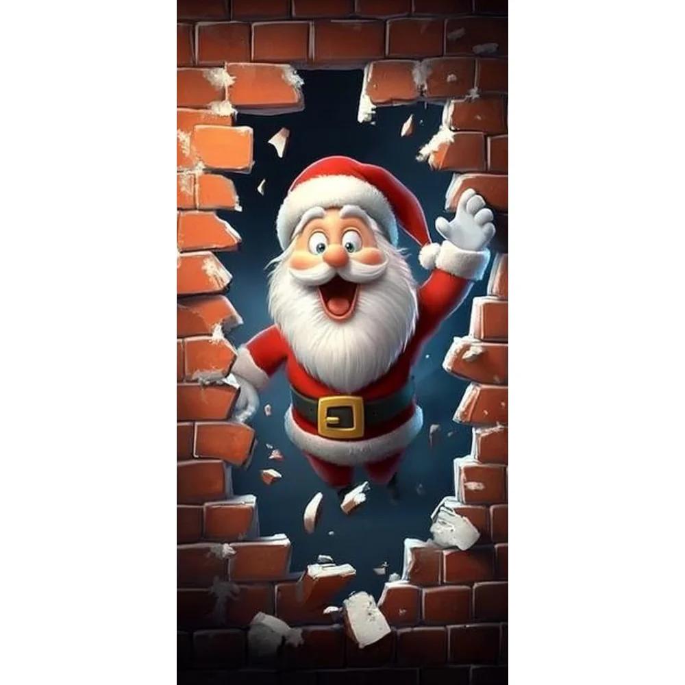 Vivid Santa Claus Send Gift Christmas Door Cover 35.43*72.83inch Banner Front Door Decoration 2025 Christmas Home Party Supplies