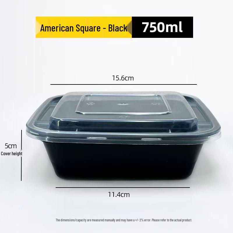Rechteckiger Einweg-Lebensmittelbehälter für die Mikrowelle - Schwarz, Weiß & Transparent Takeaway-Mittagessensbox.
