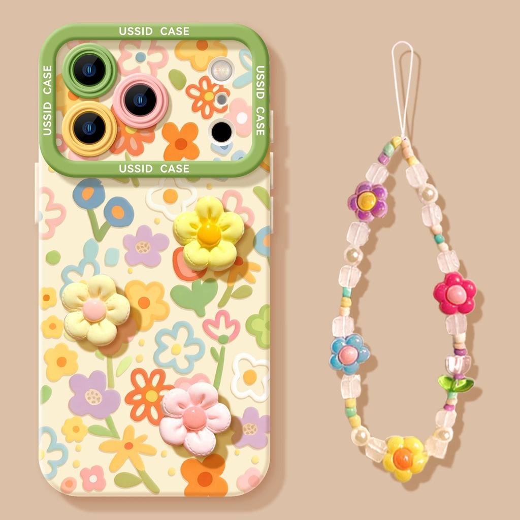 Flower Mobile Phone Case Is Suitable for Iphone17pm Apple 16pro Silicone 15 Three-dimensional 14/13 Lanyard 12 Soft 11 Sets