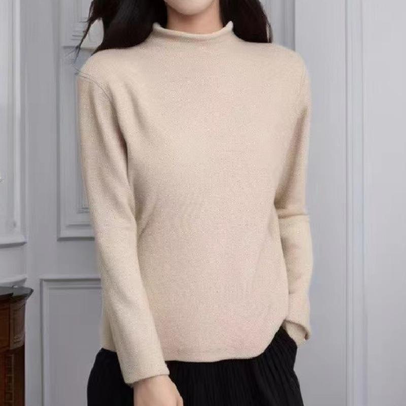 Autumn Winter Casual Loose Semi-turtleneck Pullover Women Sweater Knitting Solid Color Long Sleeve Tops Fashion Elegant Basic Clothing