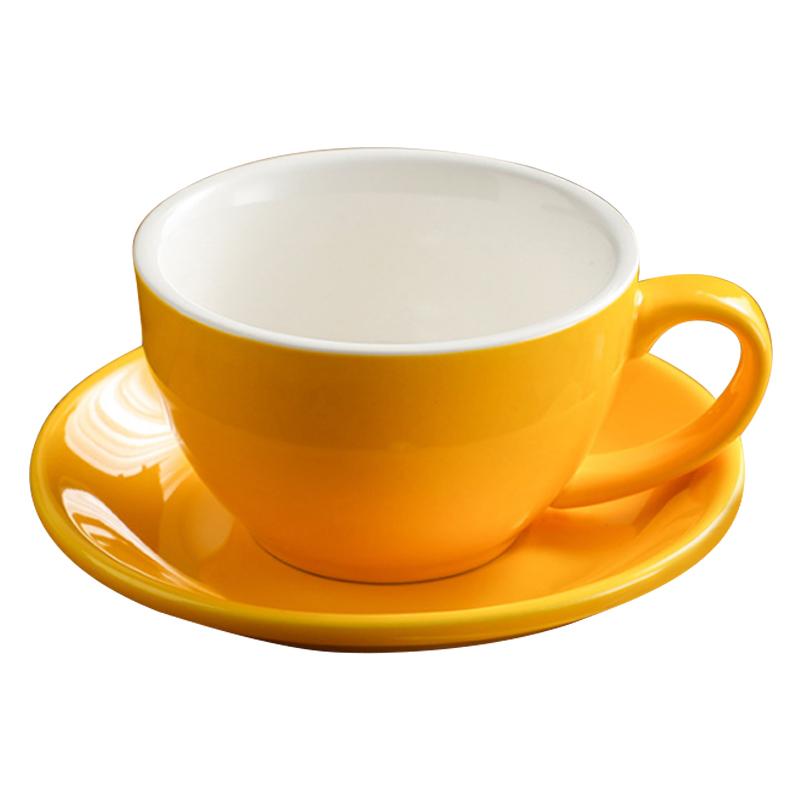 European Style 300ML Solid Color Coffee Cup and Saucer Gift Ceramic Cappuccino Latte Cup Cup and Saucer Set Multi-color Optional