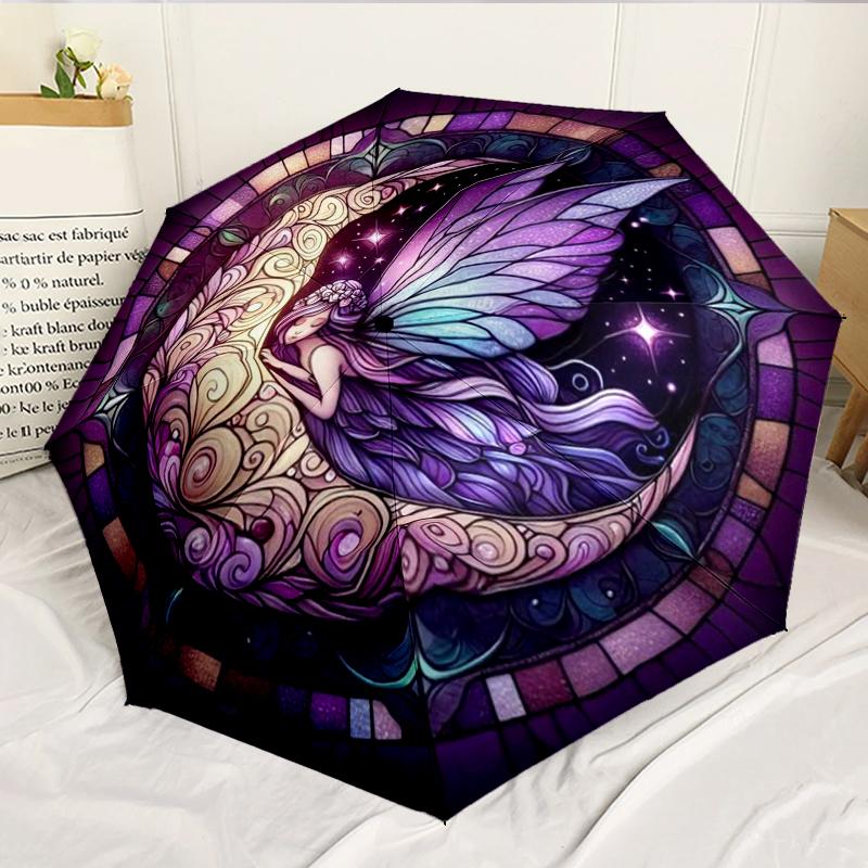 Stained Glass Fairy 8-Frame for Travel, Camping, Casual Lightweight Portable Umbrella, Essential for Every Family Holidays Birthday Gift