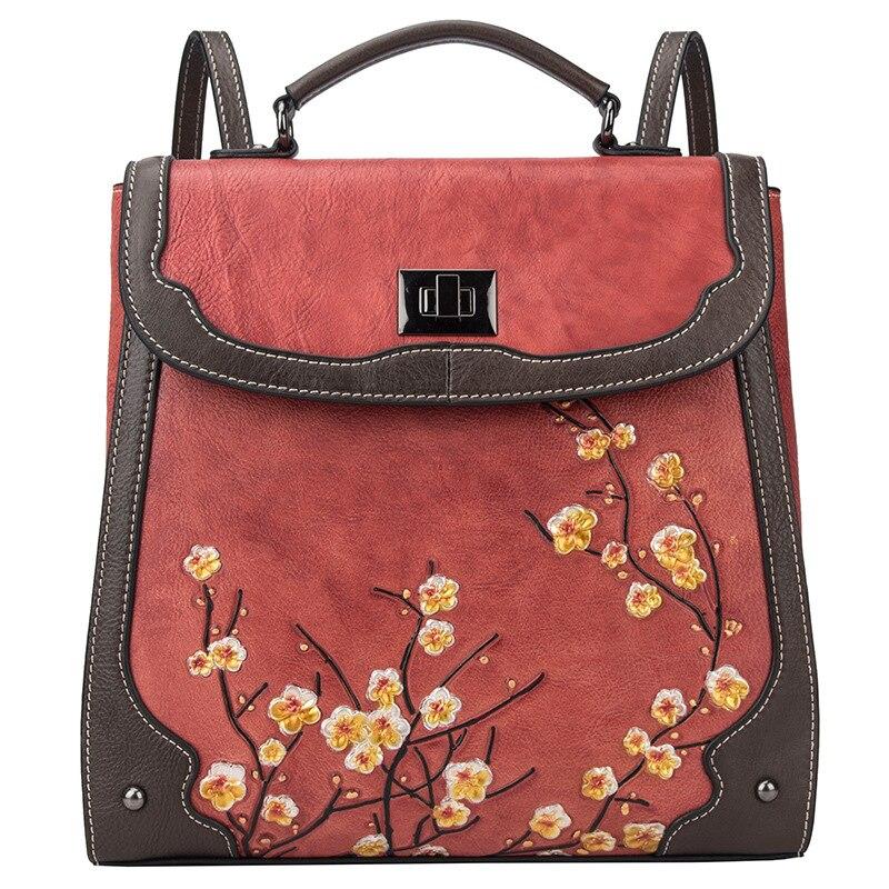 Handmade Embossing Genuine Leather Backpack 2021 New Women Bag Nature Soft Cowhide Travel Bags