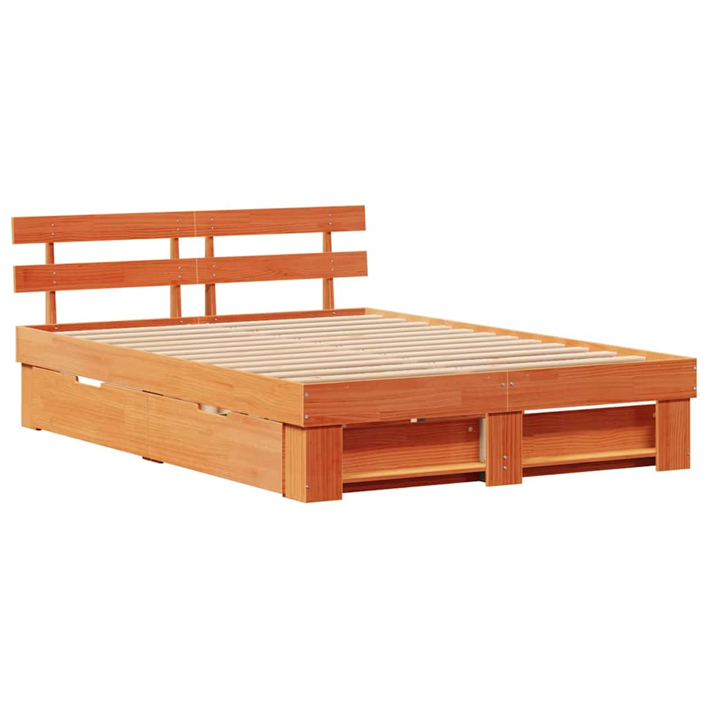 Bed Frame Waxed Brown 160 X 200 Cm Solid Pine Wood