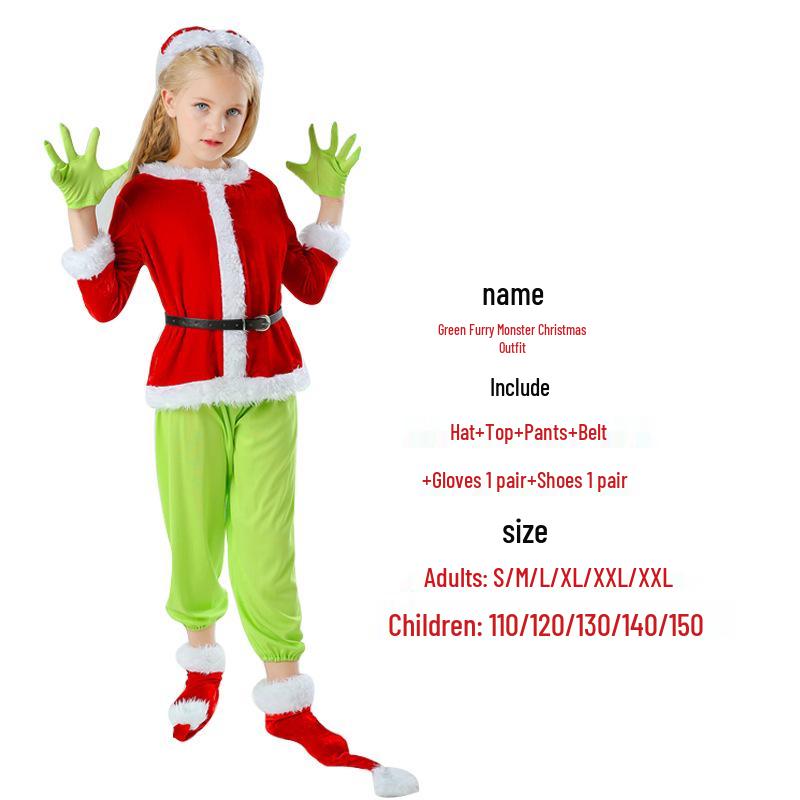 European & American Santa Claus Grinch Cosplay Costume for Christmas Party X-Large