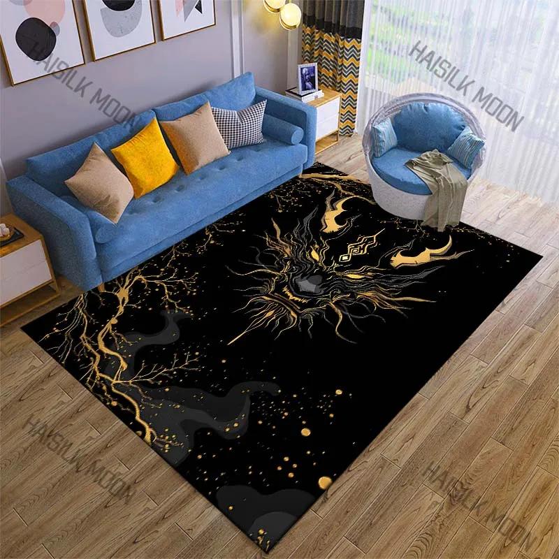 Oriental Dragon Head Print Cartoon Carpet Rug for Living Room Bedroom Sofa Decor Kids Play Home Area Rug Non-slip Mat