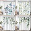 Lovely Plant Themed Shower Curtain With Hooks Quick Install Water Resistant Easy Clean For Home Bathroom Bathtub Rental Decor