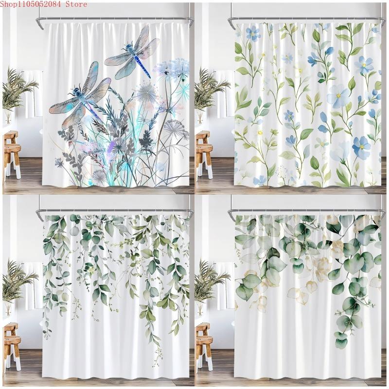Lovely Plant Themed Shower Curtain With Hooks Quick Install Water Resistant Easy Clean For Home Bathroom Bathtub Rental Decor