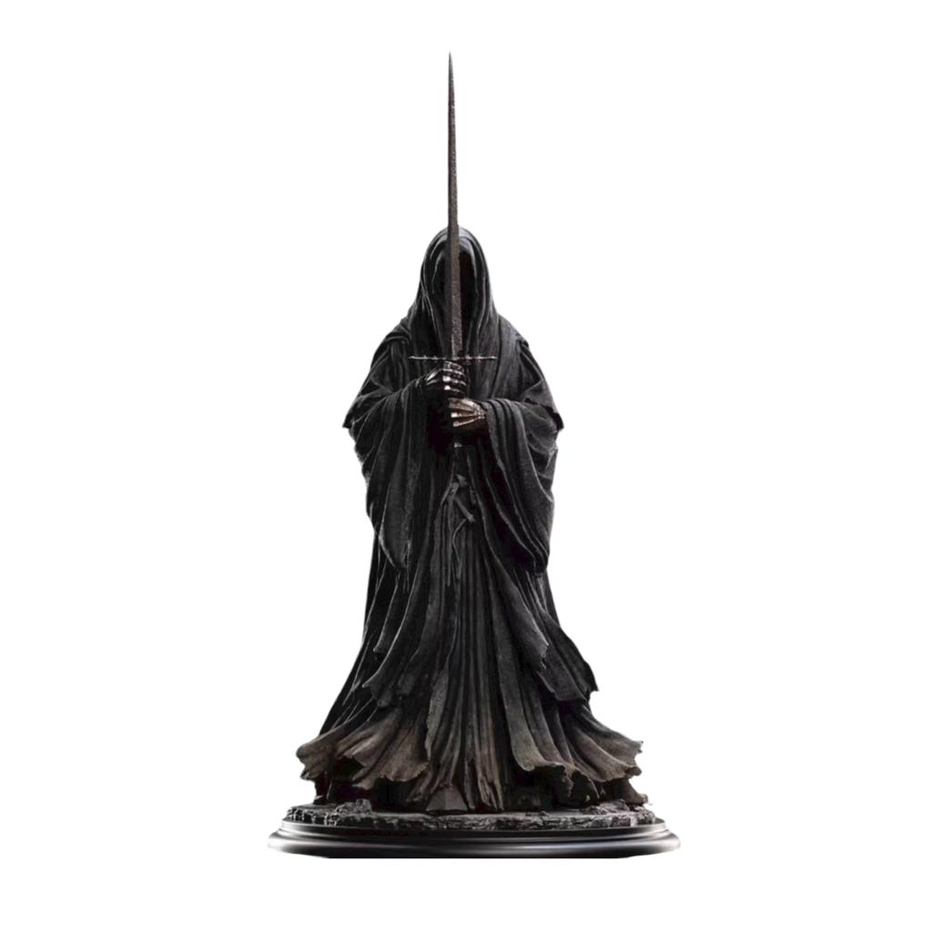 Collectible Dark Cloaked Figure Model Statue with Sword Standing on Decorative Base Detailed Design for Display and Collection