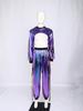 Hip Hop Dance Suit for Women Metallic Shiny Crop Top and Letter Print Cargo Pants for Jazz Disco Stage Bar Outfit