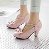 Plus Size 32-46 Girls Women High Heel Shoes Round Toe Heel Pumps Women's Platform Pumps with Bow Party Wedding Footwear T Strap