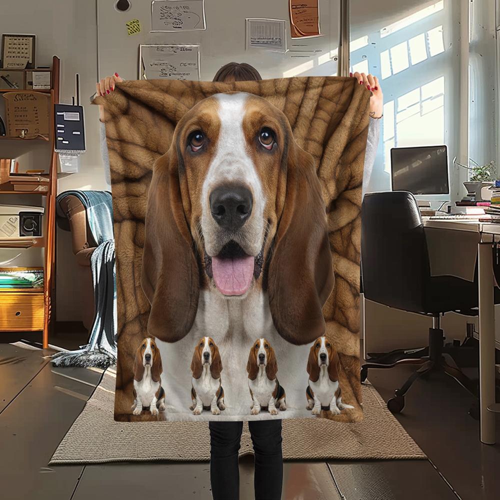 1 pièce Couverture en flanelle avec imprimé Basset Hound, Haute qualité Confortable pour toutes les saisons, Décoration intérieure, Chaleur et Confort, Parfait pour les cadeaux