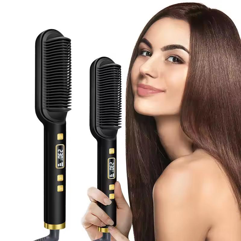 2-In-1 Electric Smart Heat Hair Straightener Comb Electric Negative Ions Hot Hair Brush Curly Hairbrush