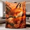 2026 New Arrival Flannel Blanket Cozy Flannel Blanket with Adorable Fox & Cherry Blossom Design UltraSoft AllSeason Throw for Spring, Fall, Winter Per