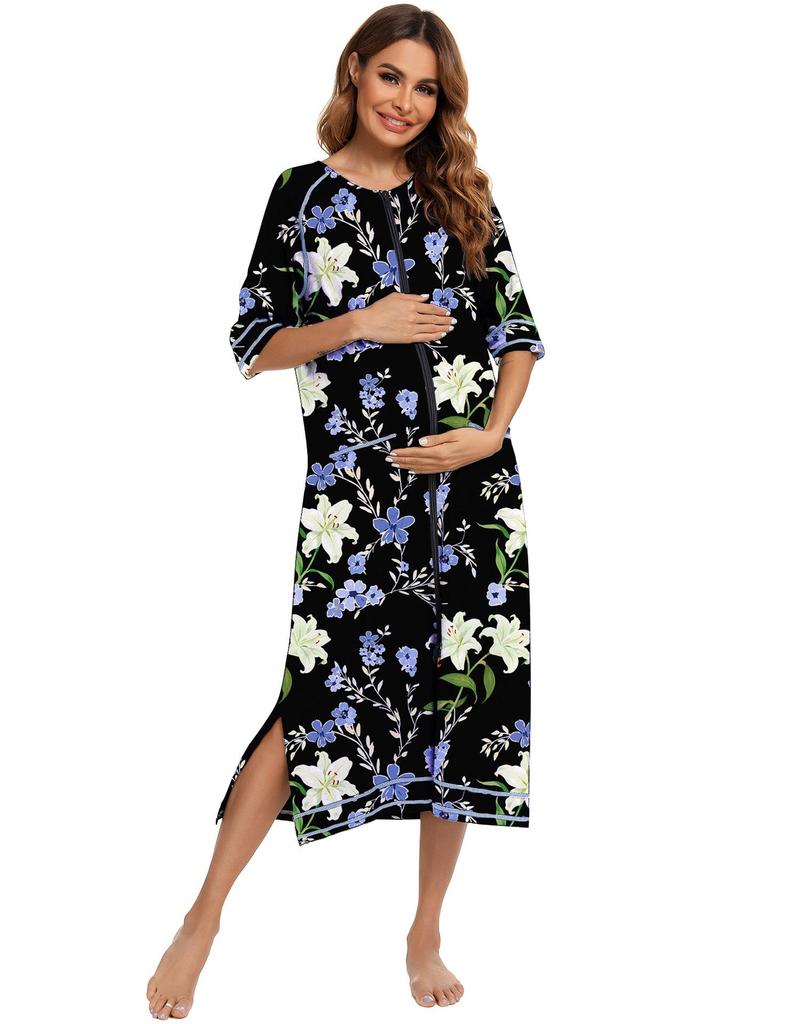 Rochie de maternitate europeană și americană 2024: Pijamale Confortabile, Casual, cu Croială Largă și Mâneci 3/4 pentru Primăvară și Vară