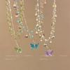Korean Fashion Double Layered Green Butterfly Necklace for Women Elegant Zircon Butterfly Pendant Choker Chain Jewelry