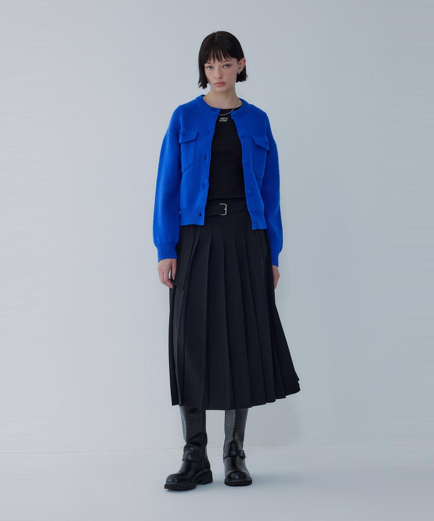 Bobeu Stretch Belted Pleated Skirt_Black 7156135002