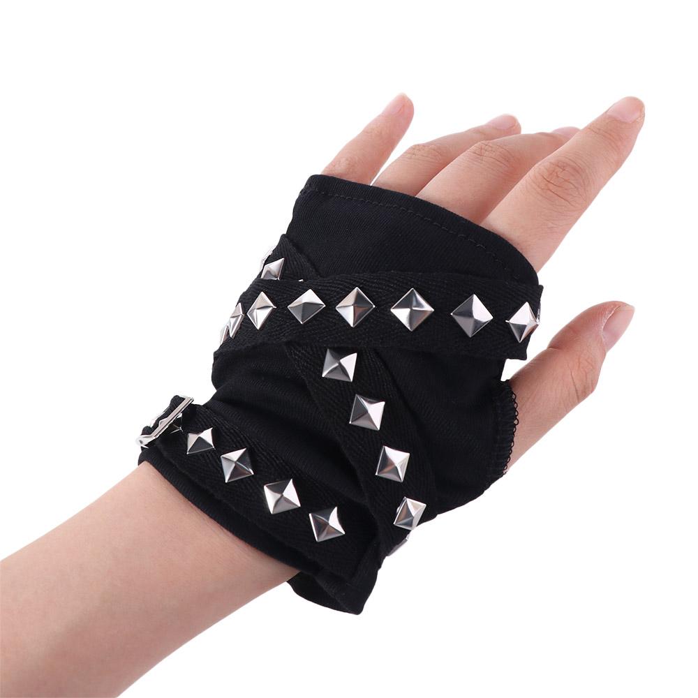 Hip hop Fingerless Gloves Rope Cross Short Arm Warmer Elastic Rivet Gloves  Cosplay