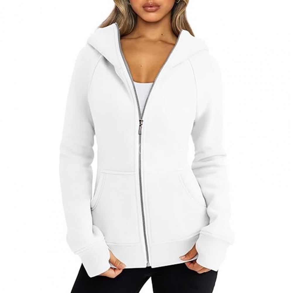 Women Jacket Plush-lined Lady Hoodie Jacket with Zipper Closure Pockets Elastic Cuffs Cozy Cardigan Coat for Wear Spring Autumn