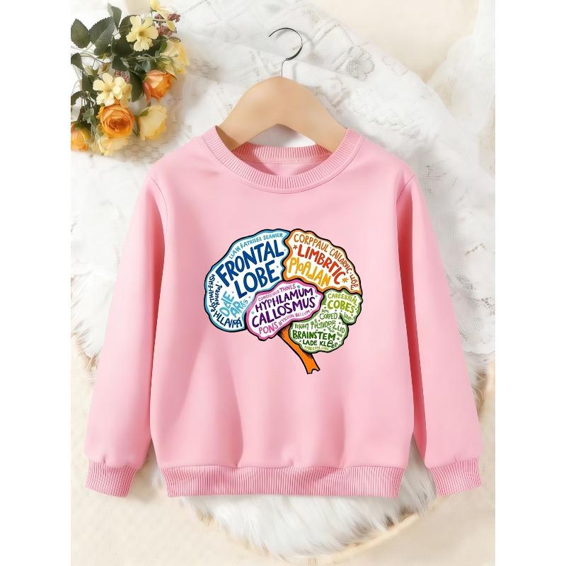 Unisex Kids Crewneck Sweatshirt, Colorful Brain Anatomy Frontal Lobe Print Pullover, Boys Girls Science Casual Sweatshirt For Kids Over 4 Years Old