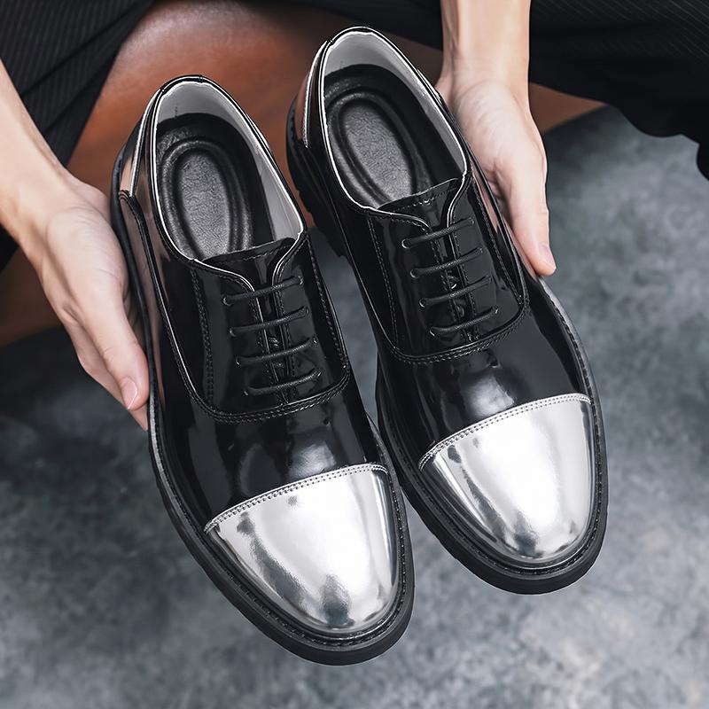 Men’s Derby Retro Black Gold Silver Leather Oxfords Dress Shoes Formal Office Business Shoes Tuxedo Wedding Shoes Plus Size