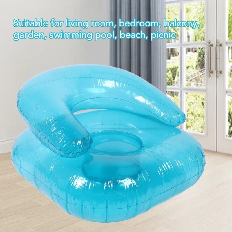Inflatable Sofa PVC Transparent Ergonomic Blow Up Chair For Indoor Bedroom Balcony Outdoor Garden Pool Relaxation Blue