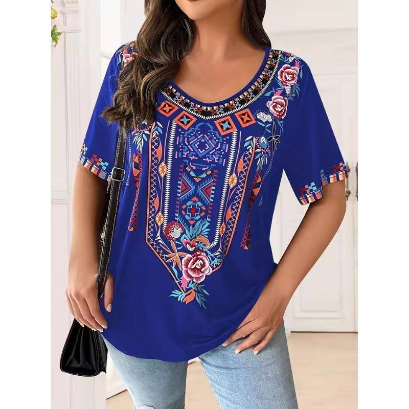 Plus Size Women's T-Shirt Boho Harajuku Graphic Print Summer Short Sleeve Casual Tops Street Fashion T-Shirt Female Clothing