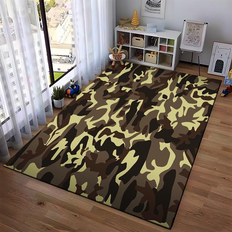 Camouflage Pattern Carpet with Brown1Green1and Beige Military Style Design Suitable for use as an anti-slip1 for1room and bedroom sofas