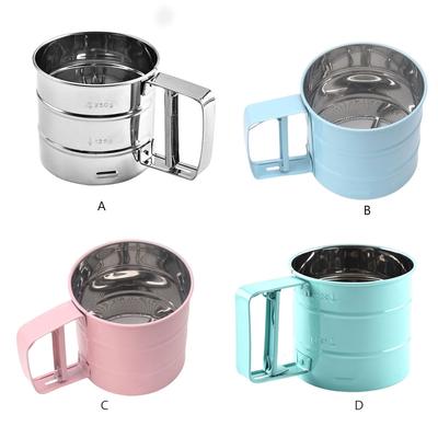 Mehlsiebbecher, Edelstahlgeflecht, Schüttelfilter, Kuchen-DIY-Sieb, Plätzchenherstellungswerkzeug, Bäckerei, Silber, 10,5 x 9,3 cm