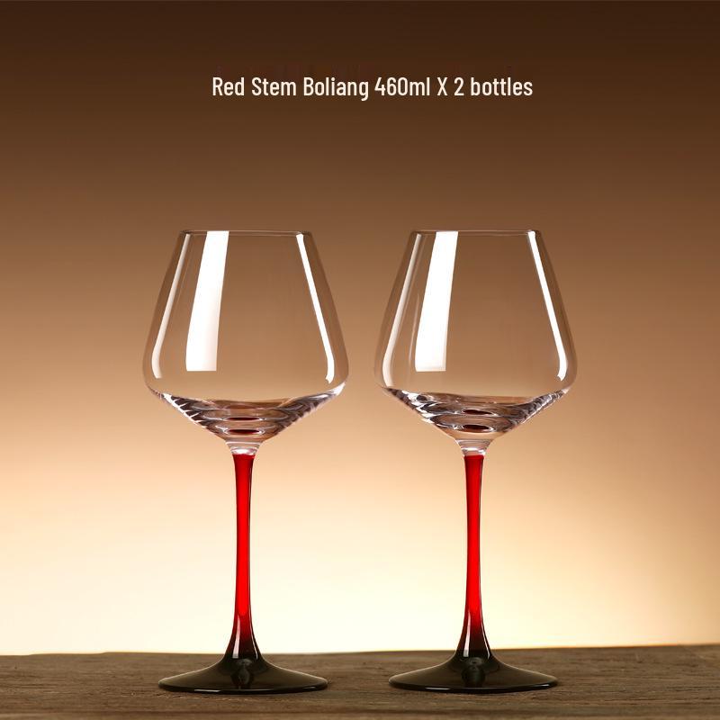 U-Shaped Red Stem Burgundy Wine Glass Set with Large Decanter