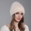 Damska czapka z wełny angorskiej, zimowa, z futra królika, dzianinowa, ciepła, modna, podwójna warstwa, składana, srebrny drut, swobodna, do czapek, gruba