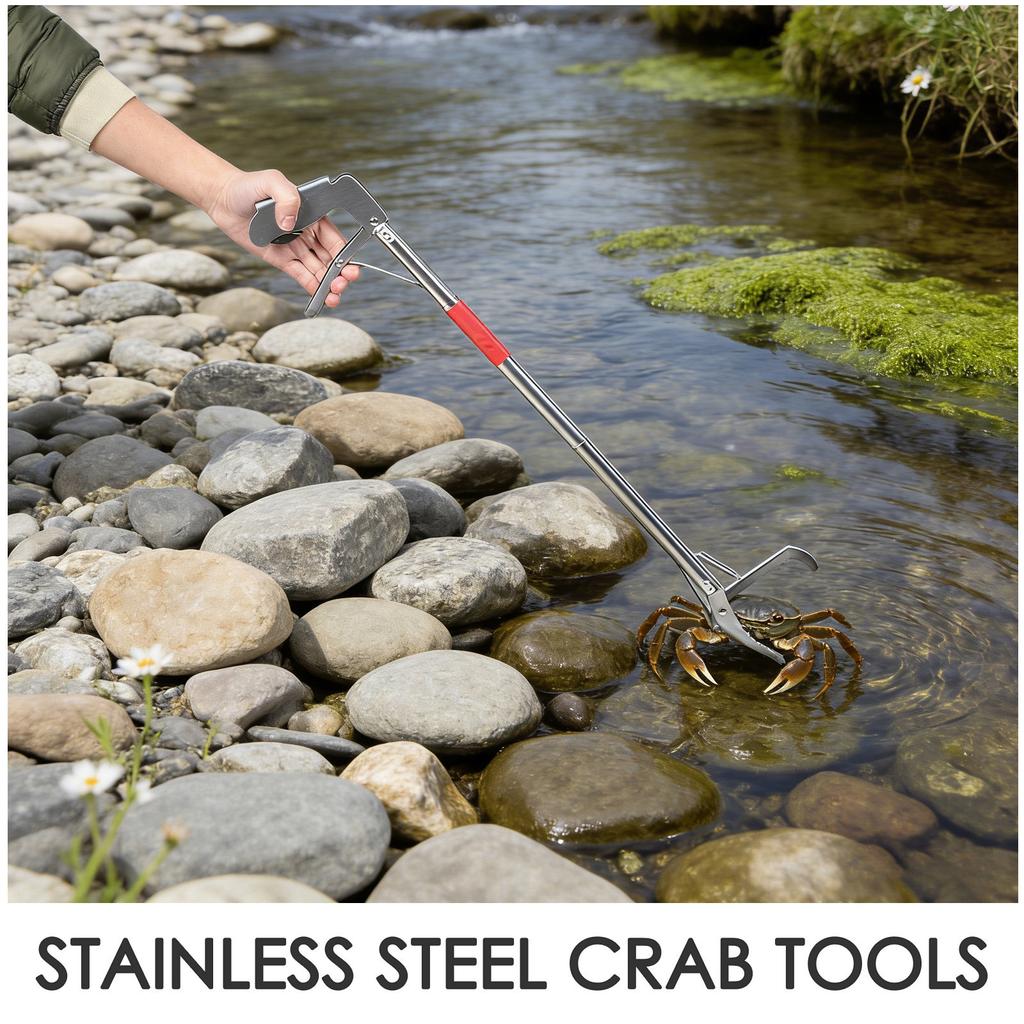 75Cm Stainless Steel Crab Tongs Snake Catcher Folding Eel Clamp Non-Slip Grip Seafood Handling Tool Crab Fishing Gear Reptile