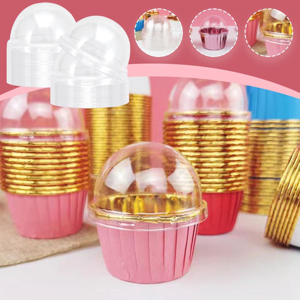 EY# 50 Pcs Cupcake Liners Disposable Ramekins Portable with 50Pcs Lids Baking Cu