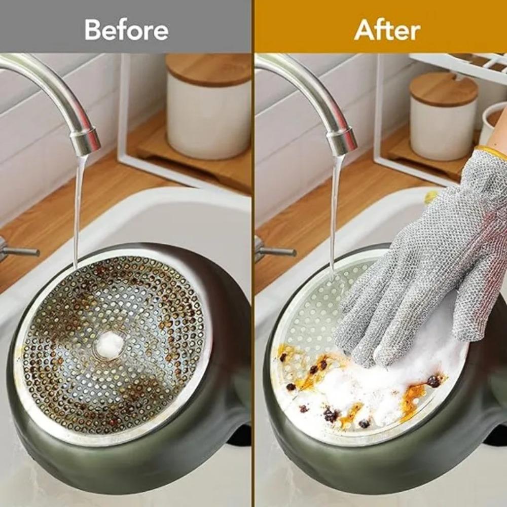 2PCS Kitchen Wire Cleaning Cloths Waterproof Thicken Dishwashing Gloves Pots Stove Top Non-Scratch Dishes Rags Household
