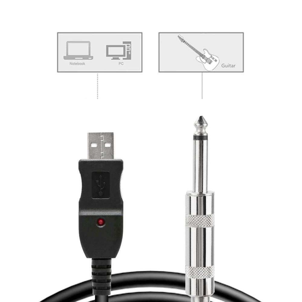 3m 10ft Guitar Bass USB Straight Plug Cable To 1/4inch 6.35mm Jack Link Connection