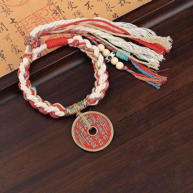 Unique Ethnic Style Bracelet with Coin Eye Catching Ethnic Style Coin Bracelet Beautiful Handwoven Hand String Jewelry