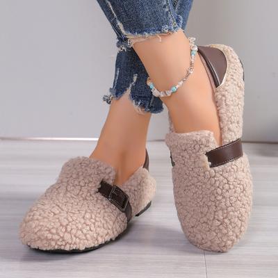 Modne Damskie Zimowe Pluszowe Płaskie Buty Outdoor Dwa Sposoby Noszenia Śniegowce Modne Mokasyny z Okrągłym Noskiem Ciepłe Futro Mary Jane Duży Rozmiar 41
