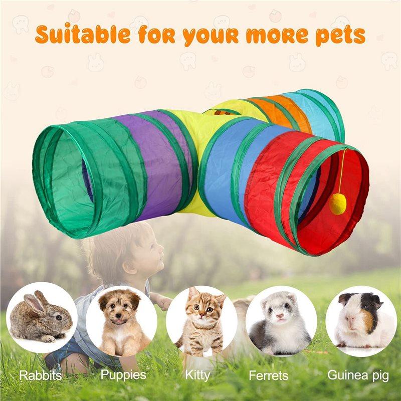 Premium-2X Bunny Tunnels & Tubes Collapsible 3 Way Bunny Hideout Small Animal Activity Tunnel For Dwarf Rabbits Bunny Kitty